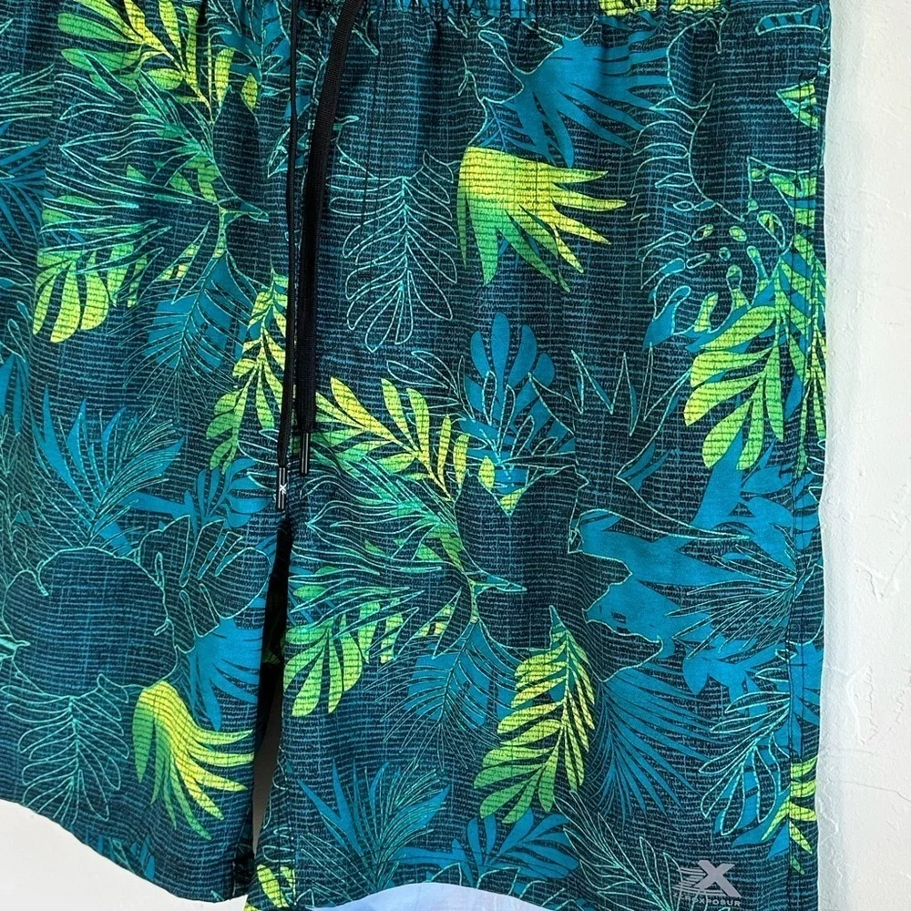 ZeroXPosur Tropical Leaf Print Drawstring Waist Swim Shorts Sz L